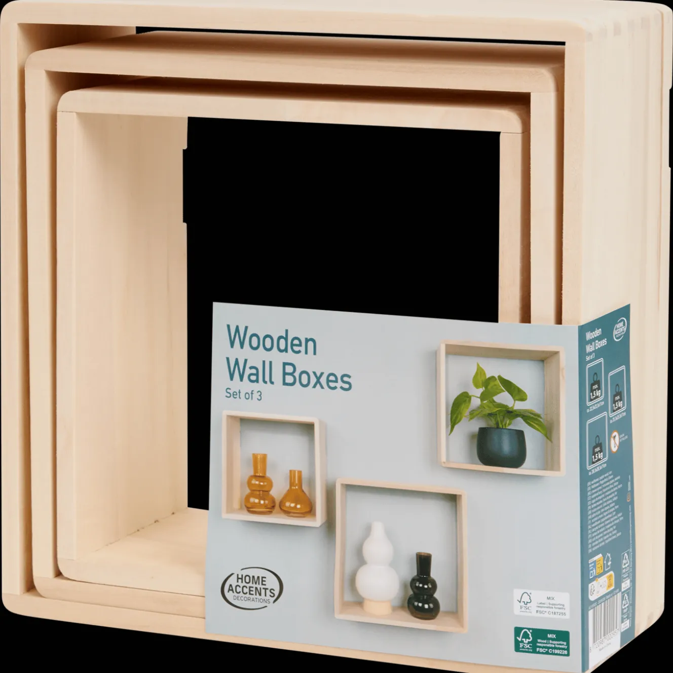 Action Wohnaccessoires<Home Accents Quadratische Wandregale aus Holz